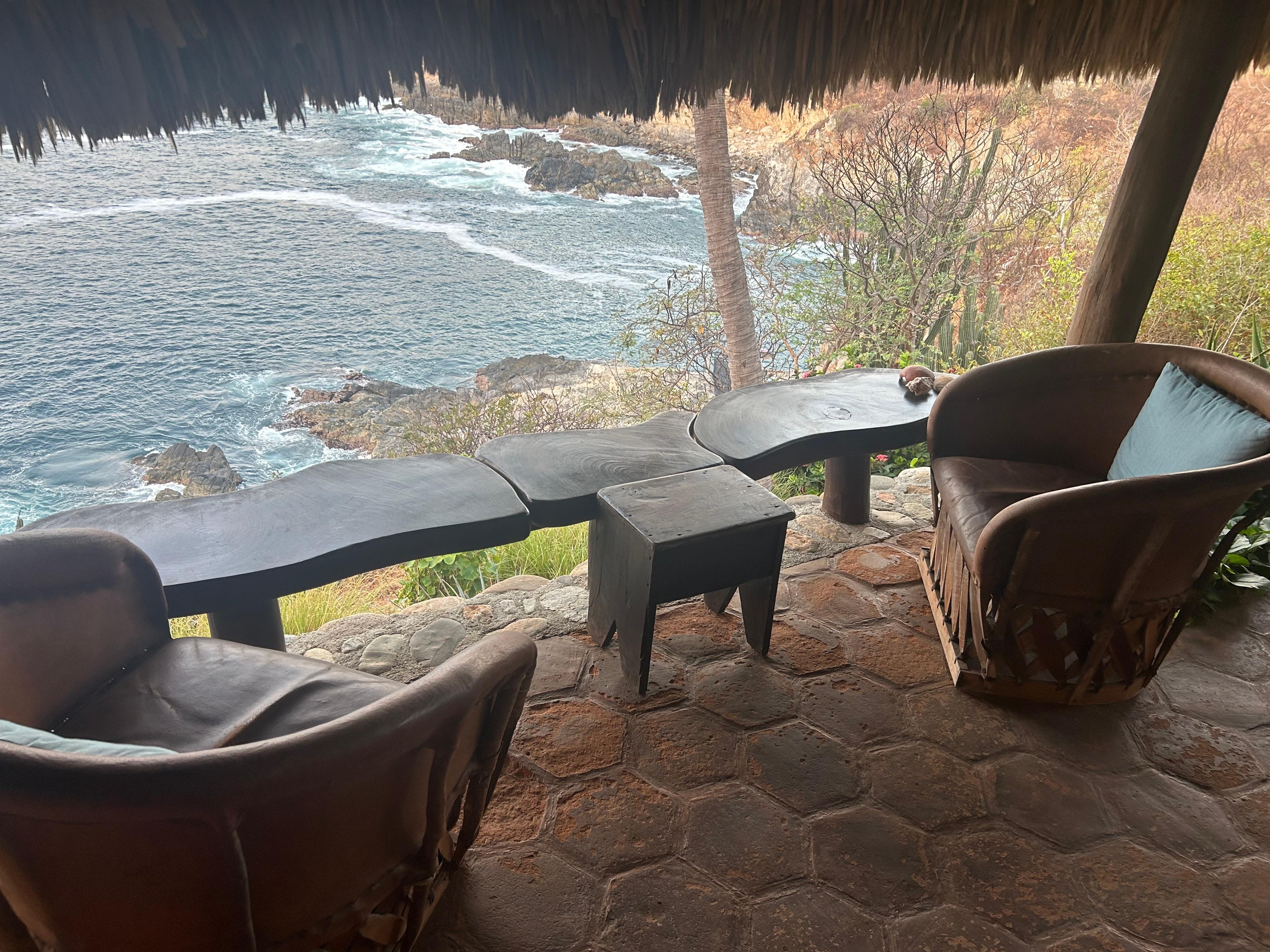 Breakfast watching the fishing boats cruise by