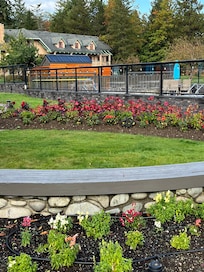 Lovely flower beds and lawns.
