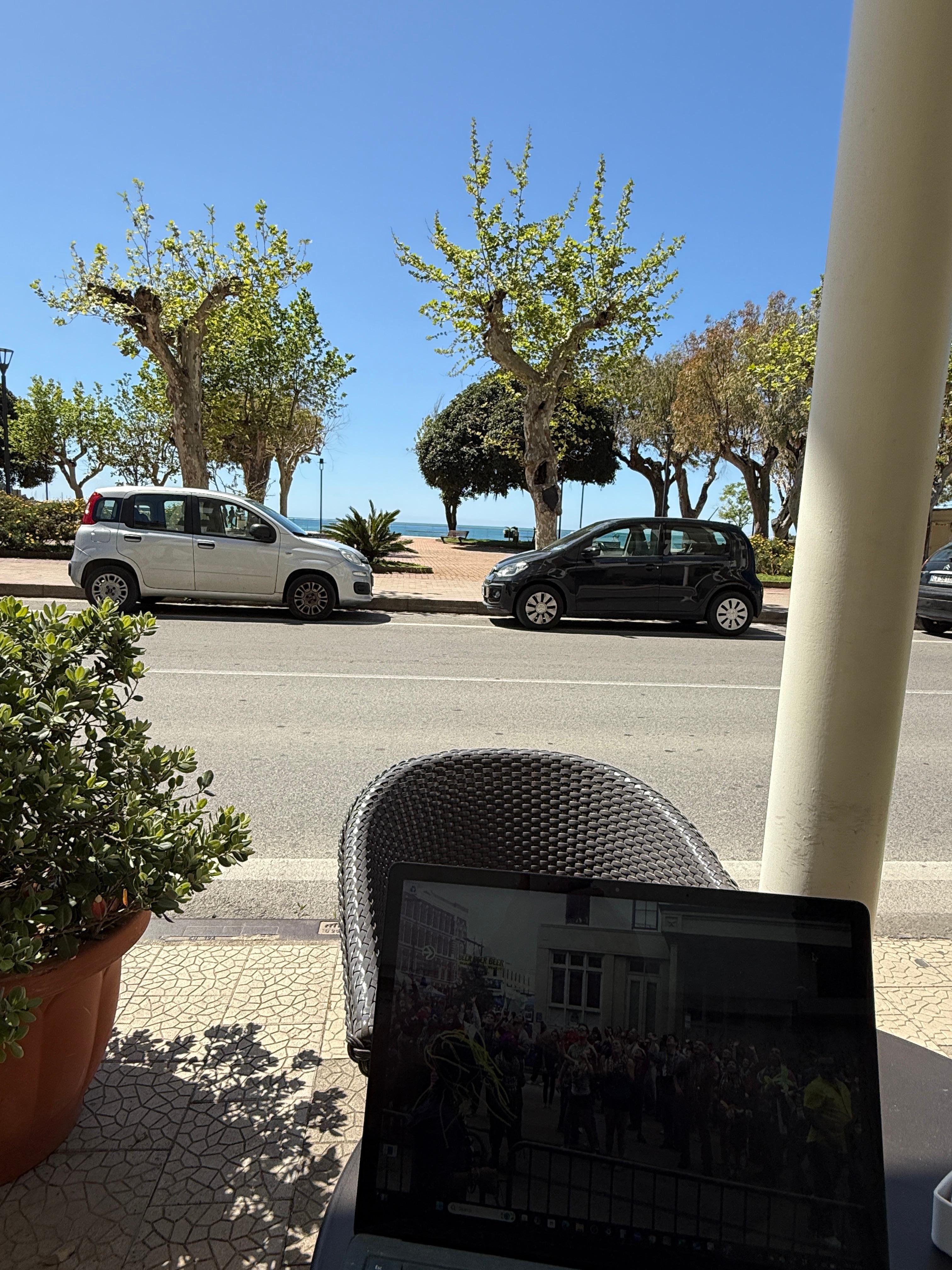 Outside the hotel on the patio