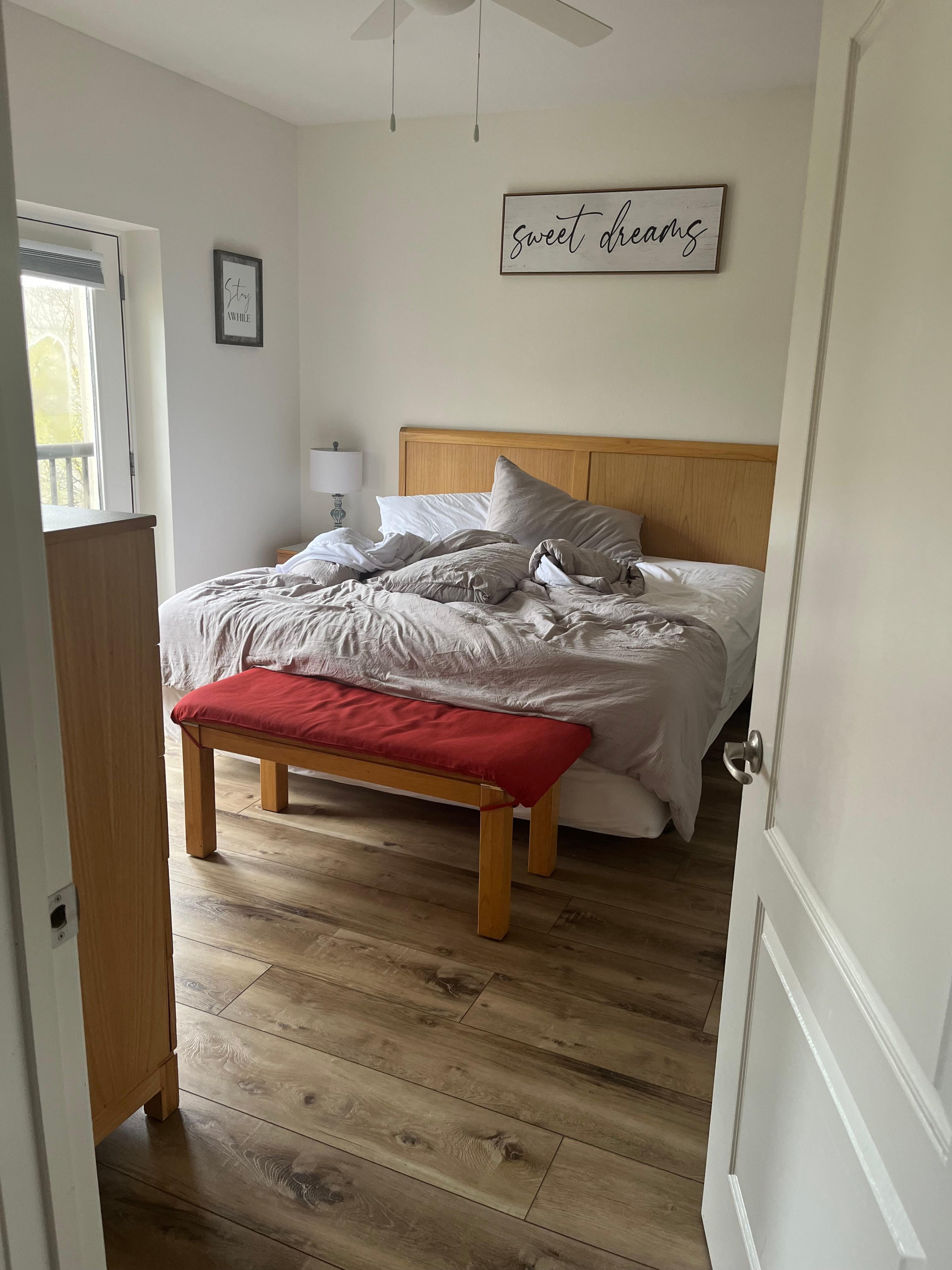 Dirty master bedroom upon our arrival. 