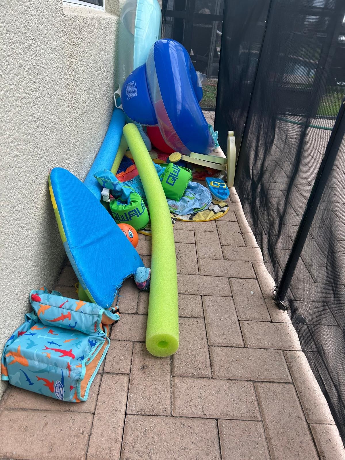 Pool area was untidy upon arrival at villa