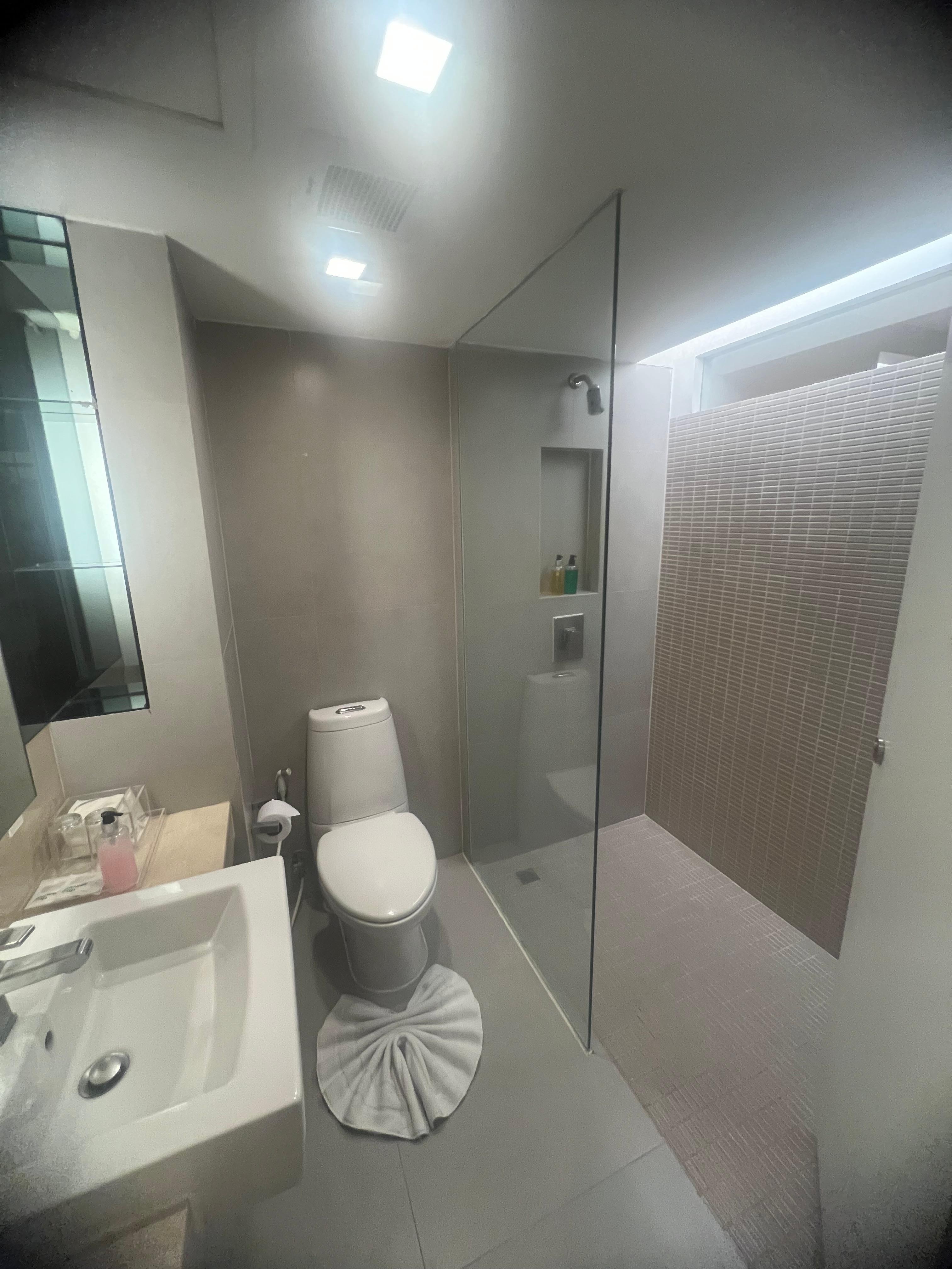 トイレはガラス一枚でシャワーと仕切られていました