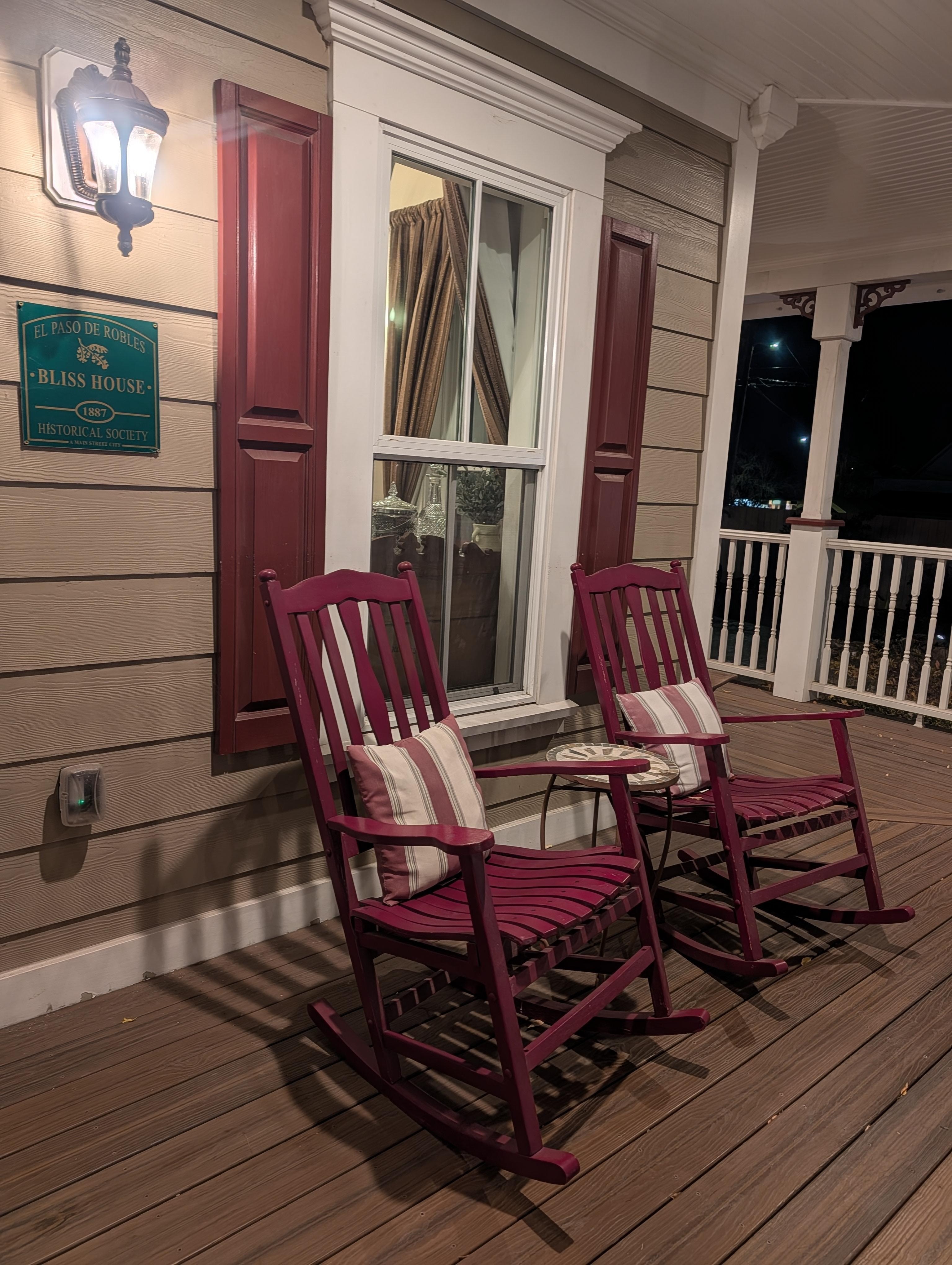 The rocking chairs on the porch.