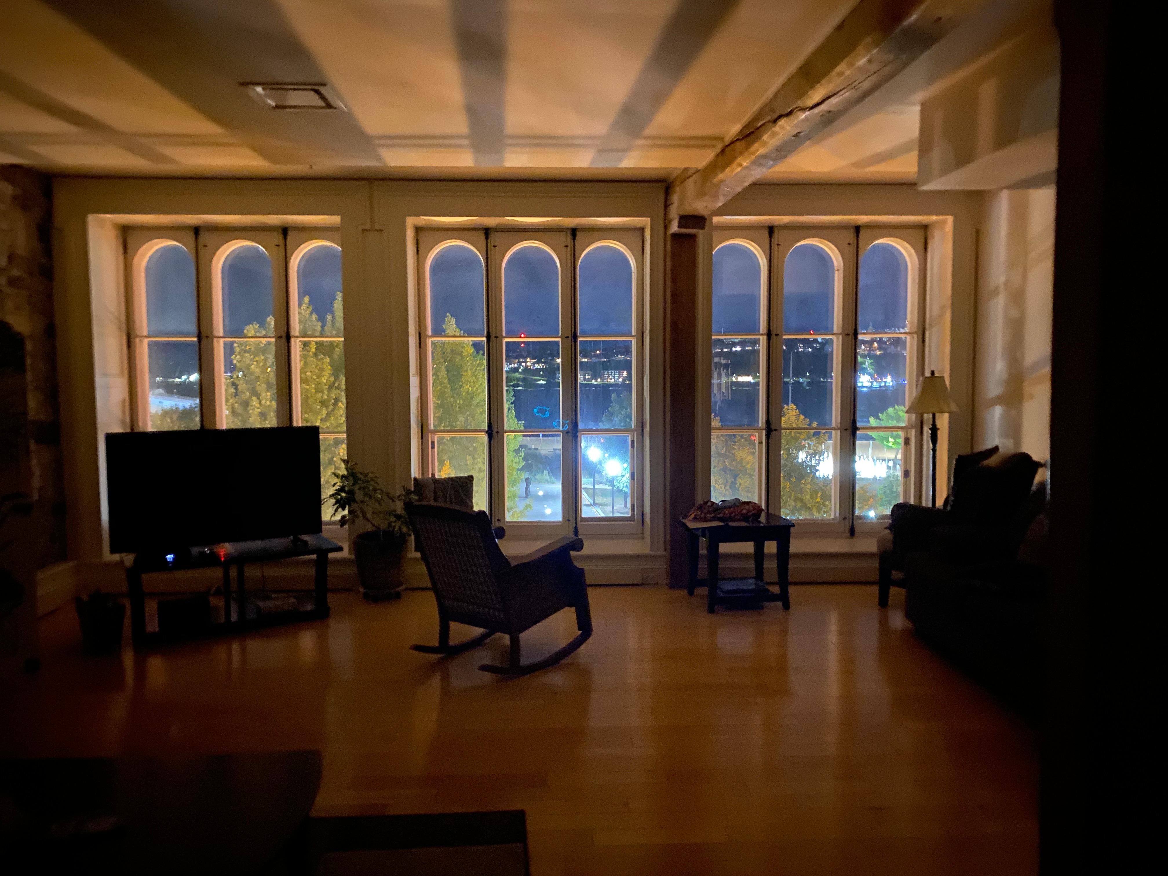 The great room at night. 