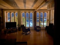 The great room at night.
