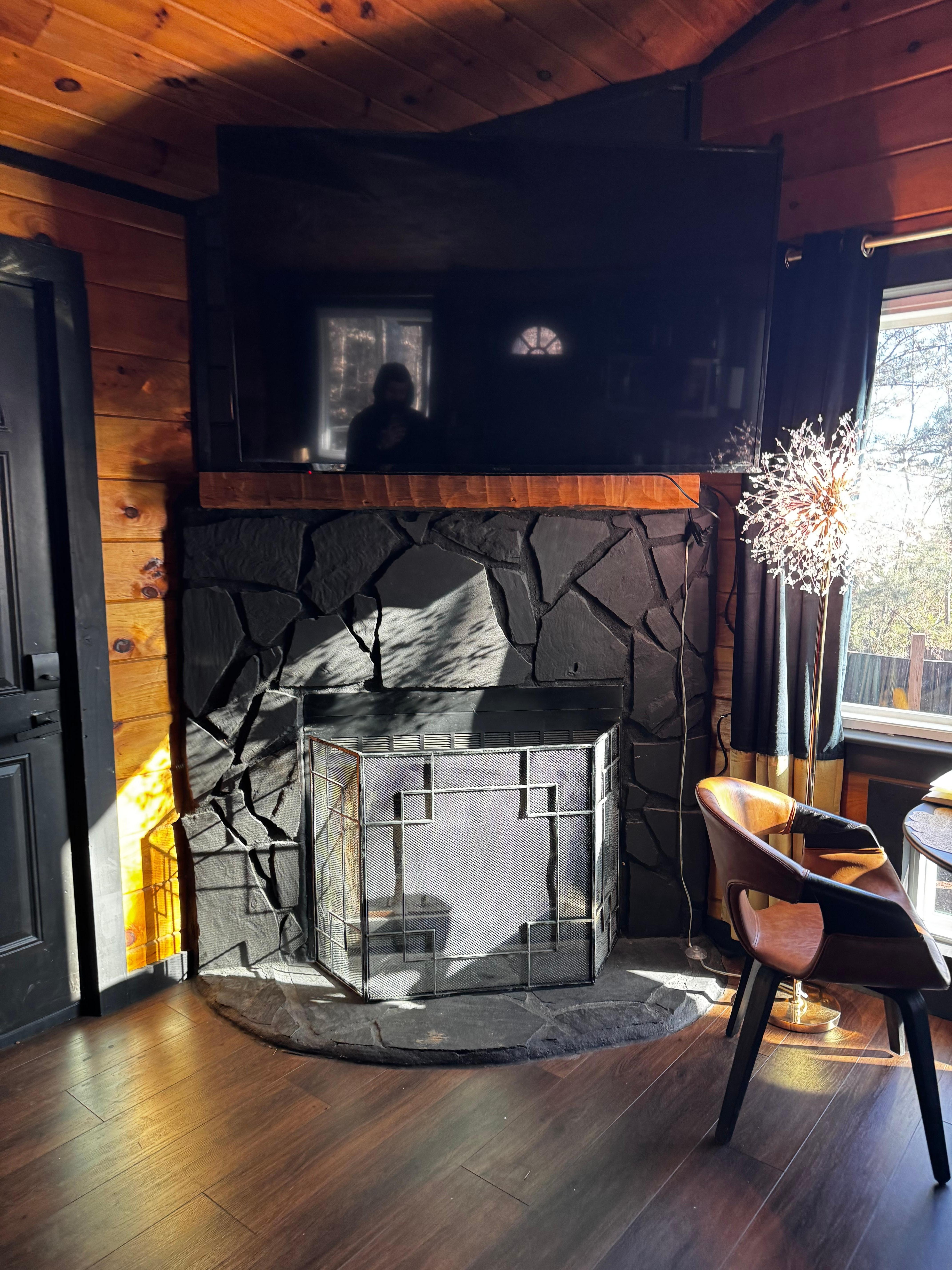 Inside fire place in to tv 