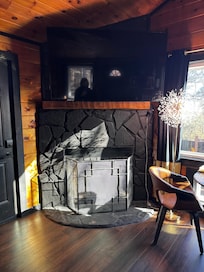 Inside fire place in to tv