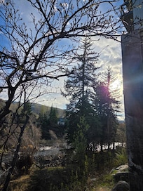 View at top of stairs leading to river.
