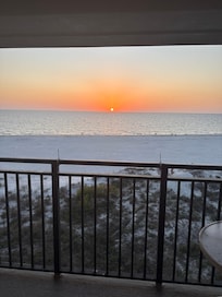 View of setting sun from balcony