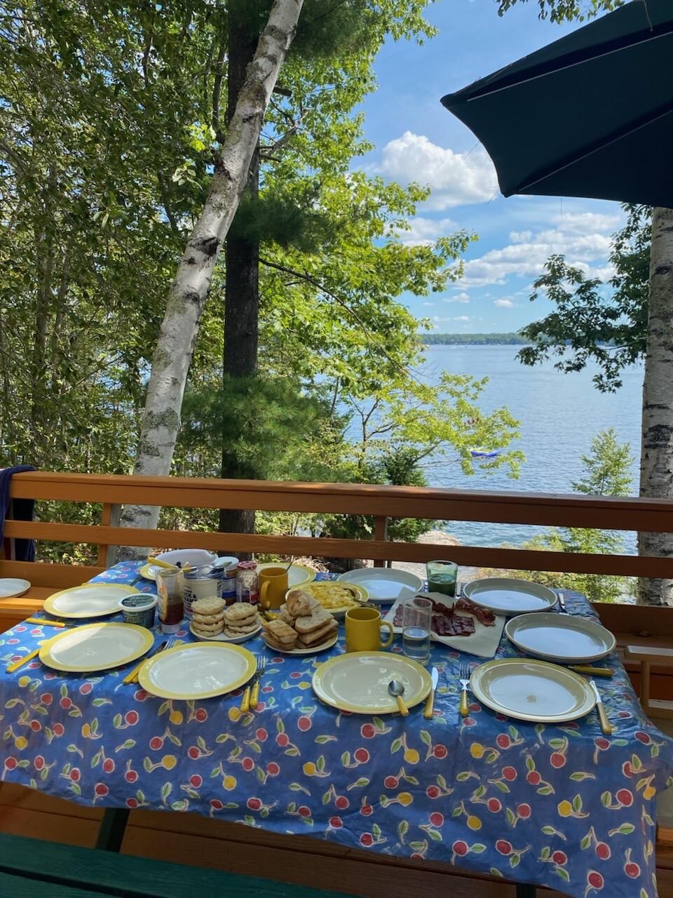 Breakfast on the porch overlooking the lake