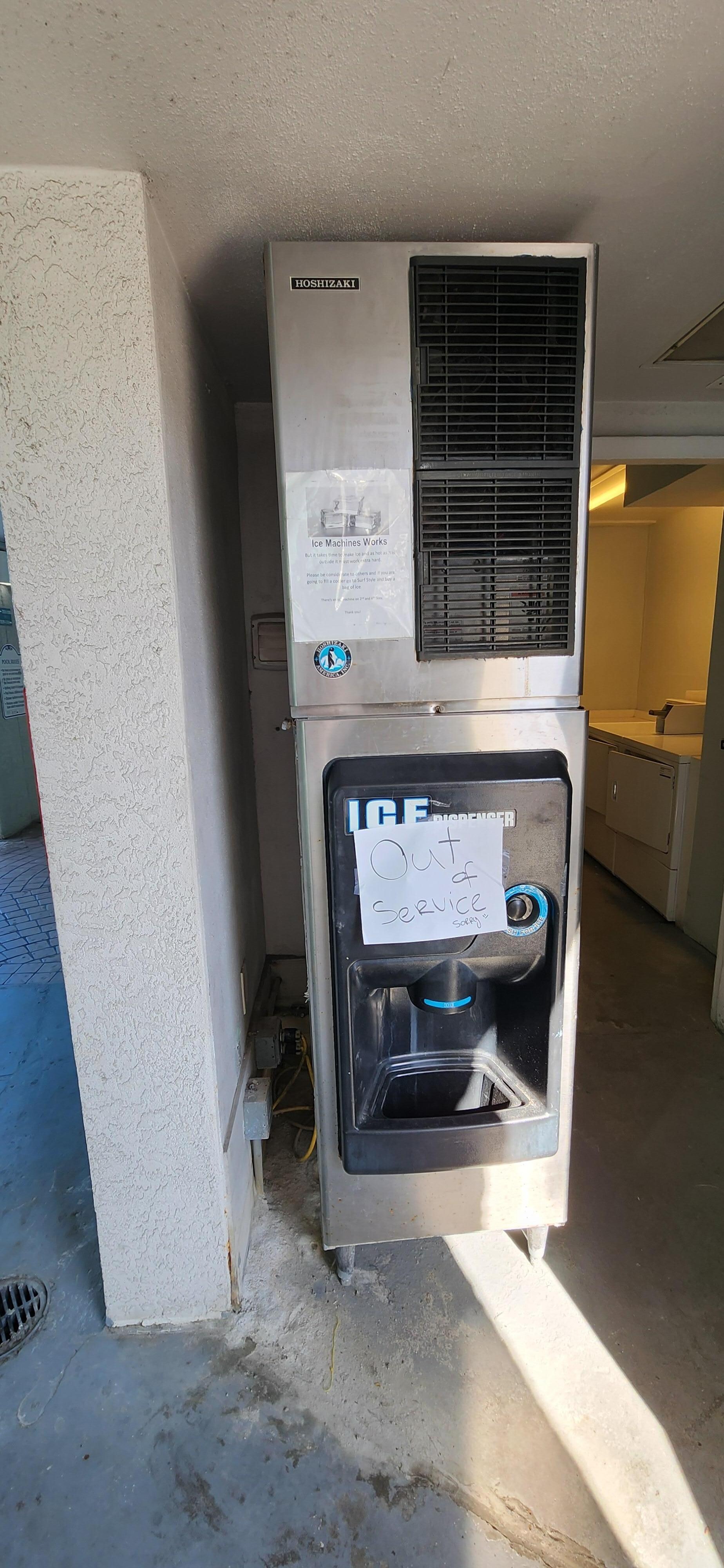 Broken ice machine.  Bags of ice are available  at the front desk, but is a pain to go through.  Front desk is often unmanned saying they will be back in 15 minutes.