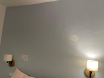Initially thought those were clouds in a light blue sky. Nope! Just barren walls with paint peeling off.
