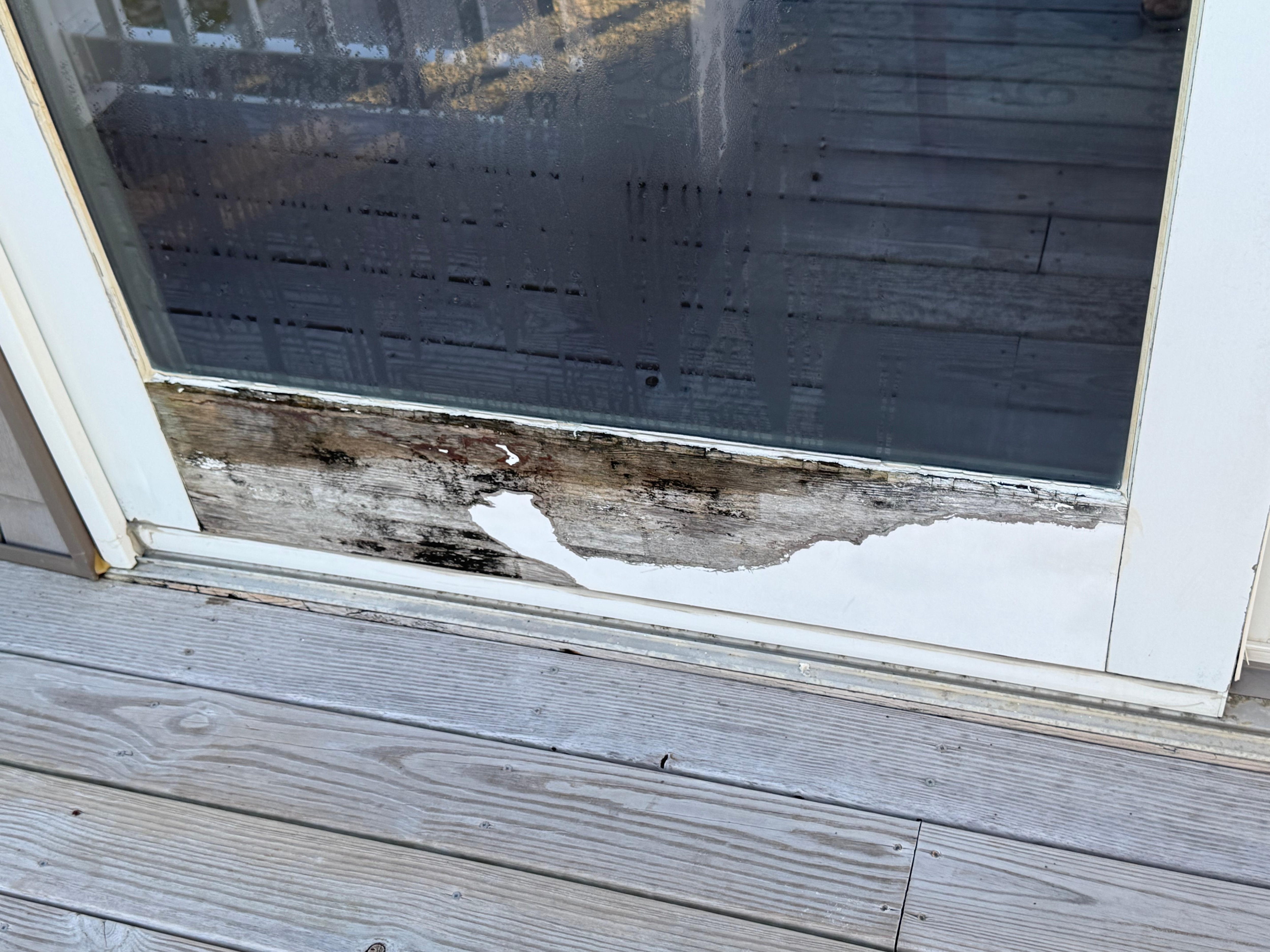 Patio door starting to rot out.  Another main patio door was completely missing the weatherstrip between the door panels.