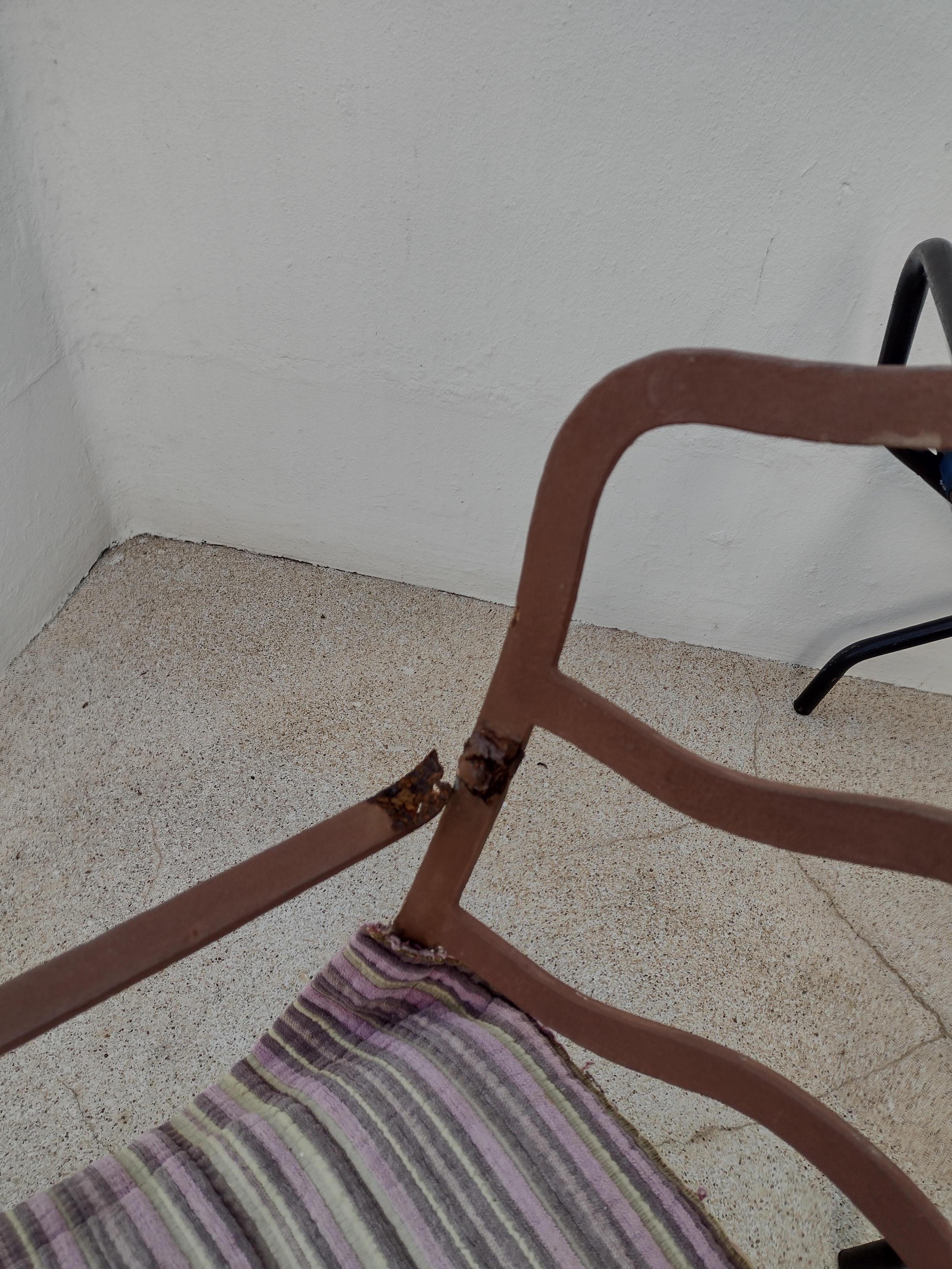 Rusty broken furniture stained clothing and might require a tetanus shot after using 