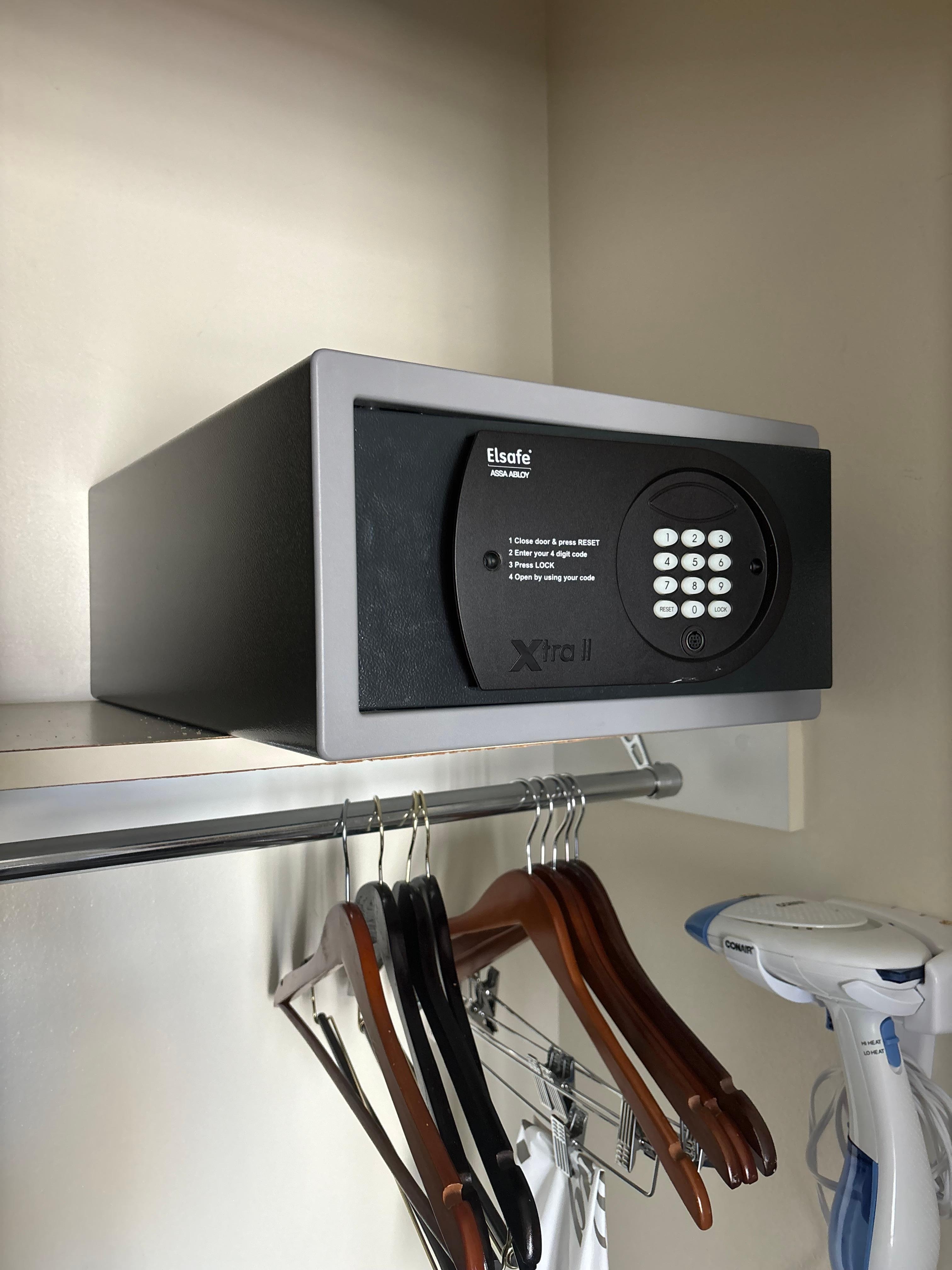 Unsecure safe that moves around on shelf, almost fell on my head when I opened door. Very dangerous