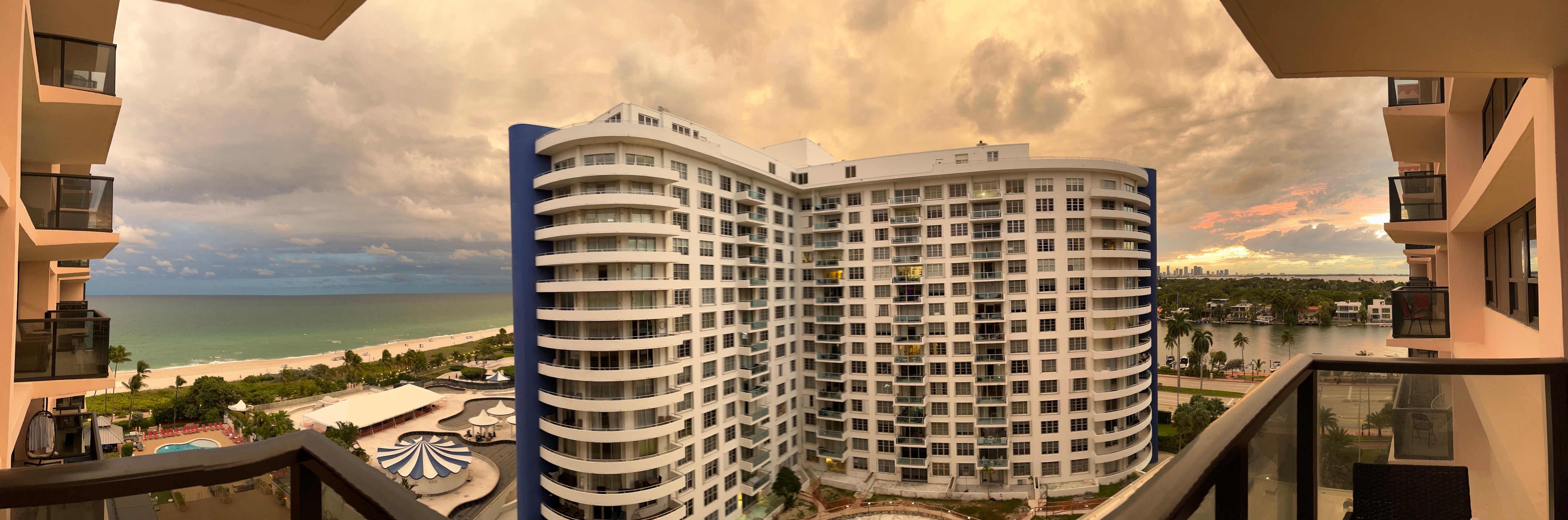Panoramic photo of ocean to lagoon from deck