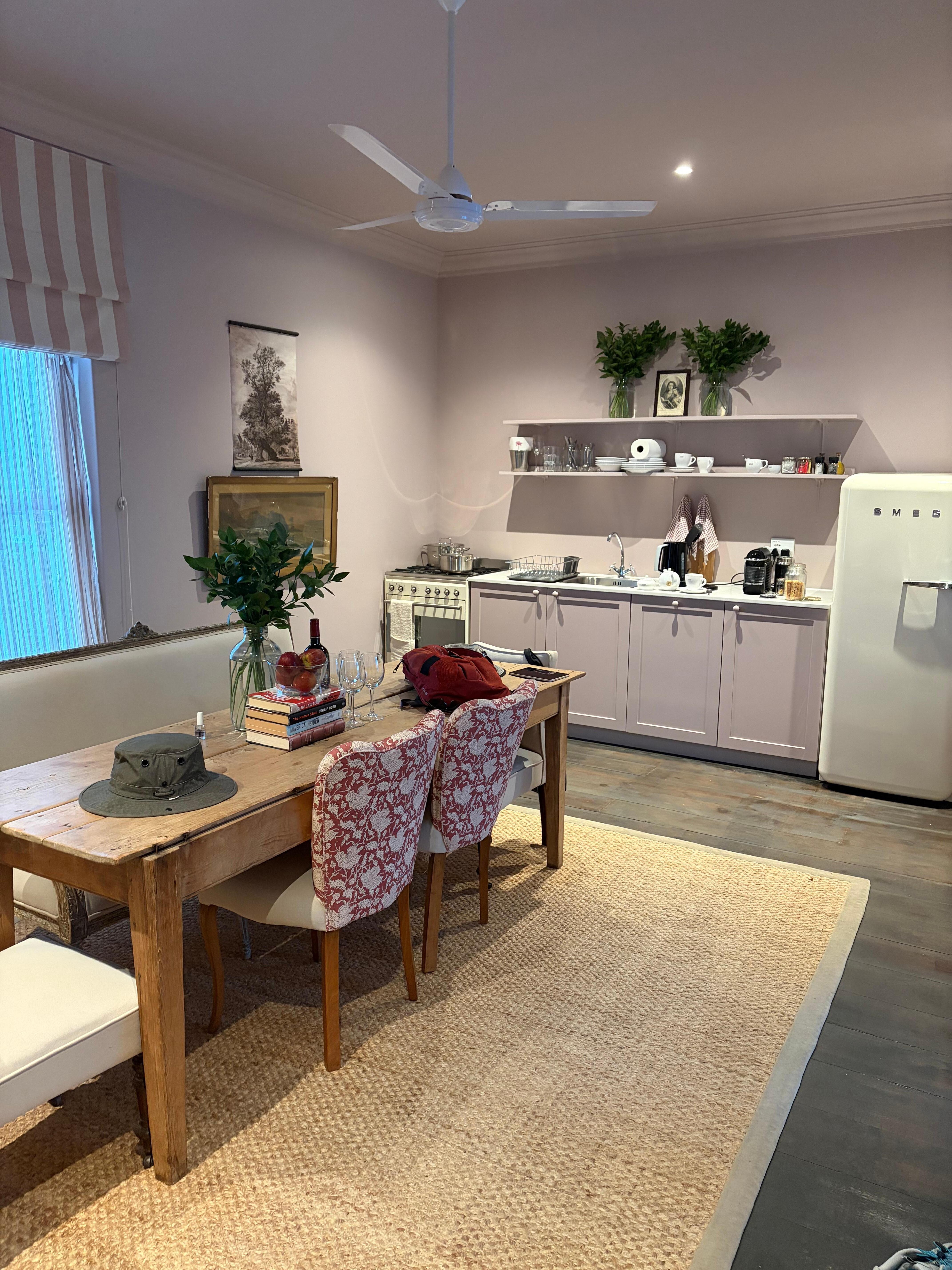 Our kitchen/dining room.  Love the mauve!