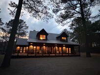 The cabin looked so lovely at night!