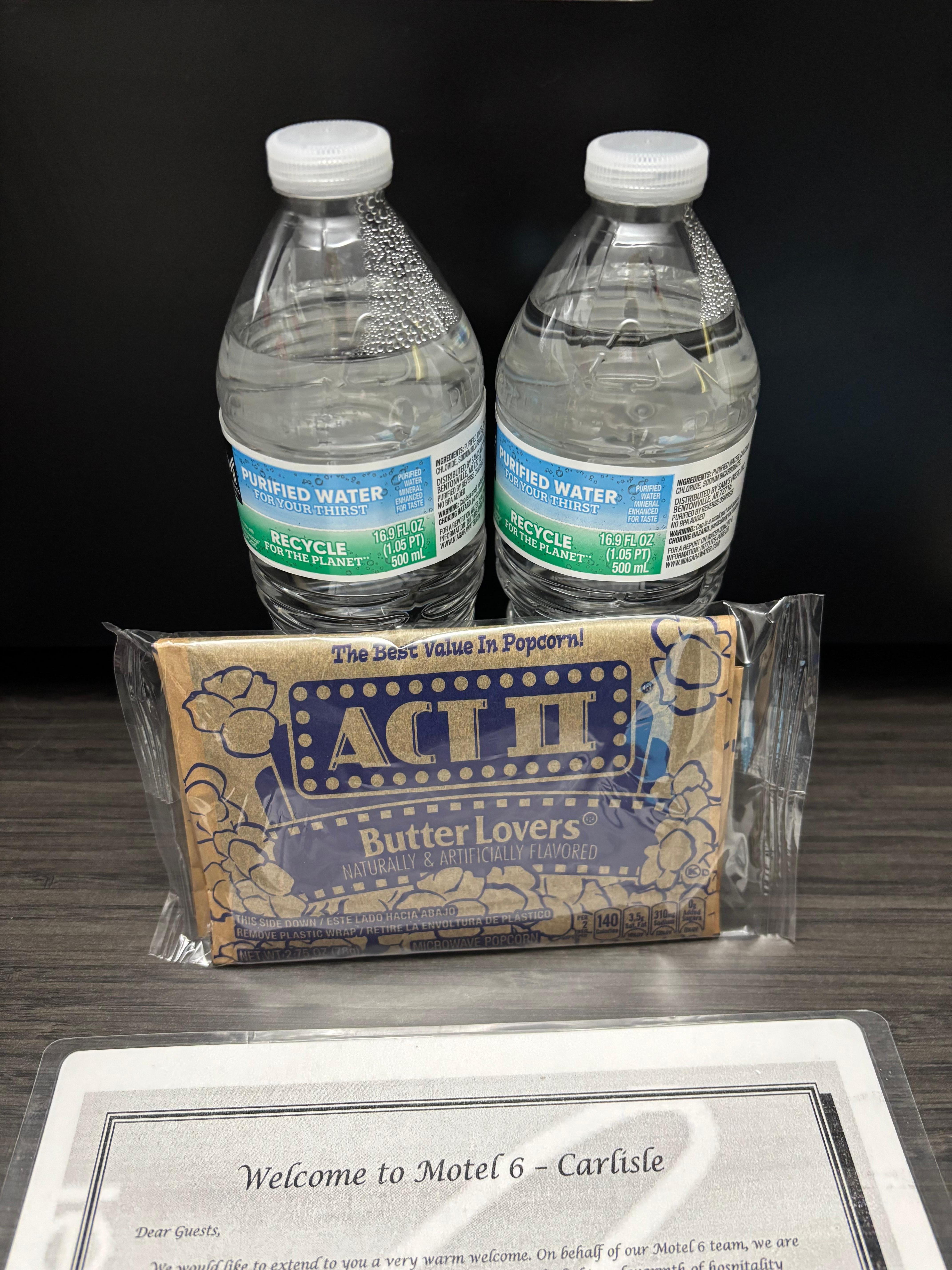 Complimentary water & popcorn