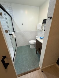 Bathroom floor was dingy but it’s stained more than it’s dirty. Acceptable