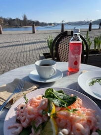 Brunch at the bakery opposite the hotel, overlooking the water.
