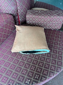 Dirty lobby with food crumbs.