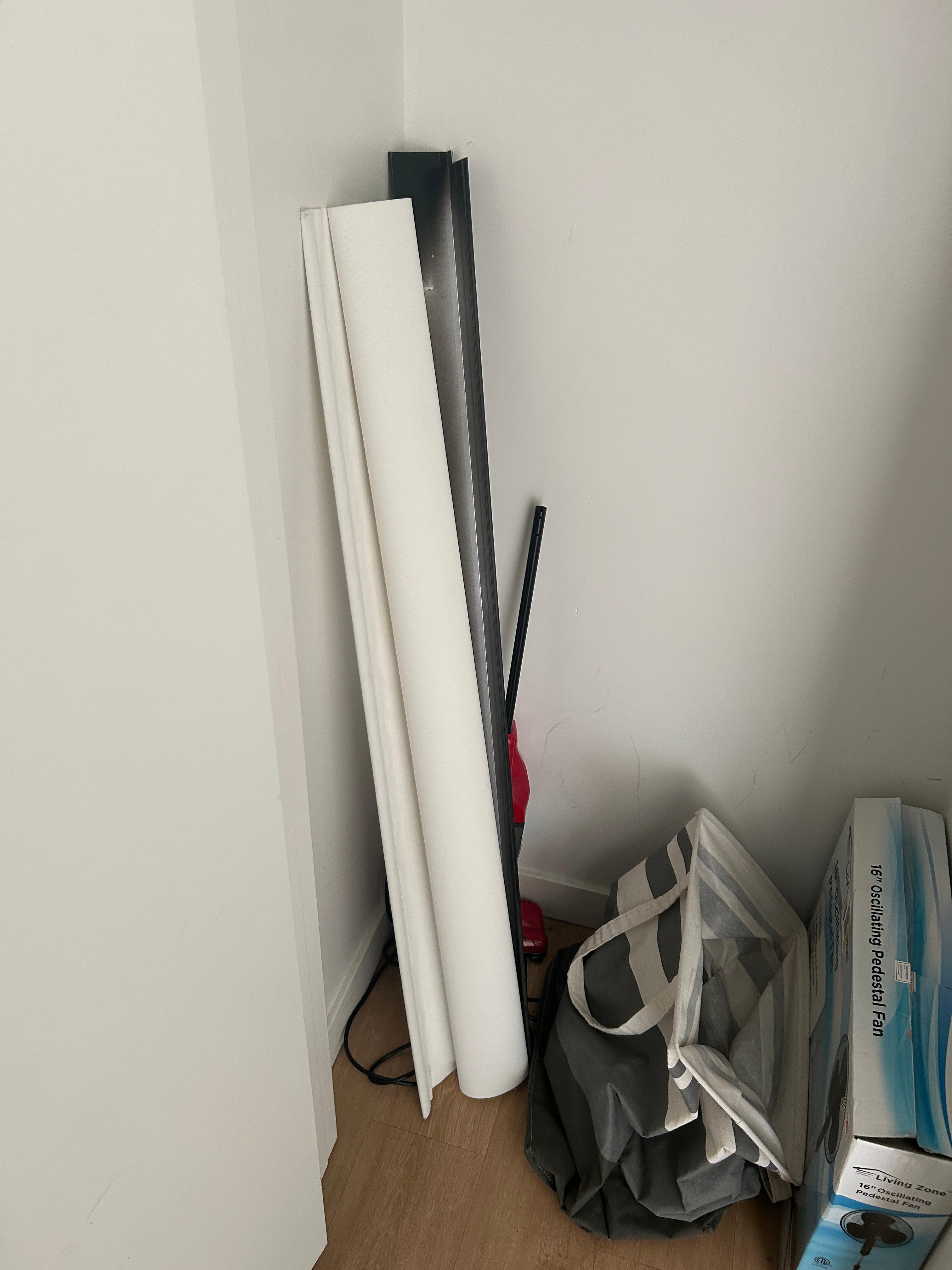 Broken missing third blind stuffed in closet