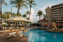 View of the pool just before sunset