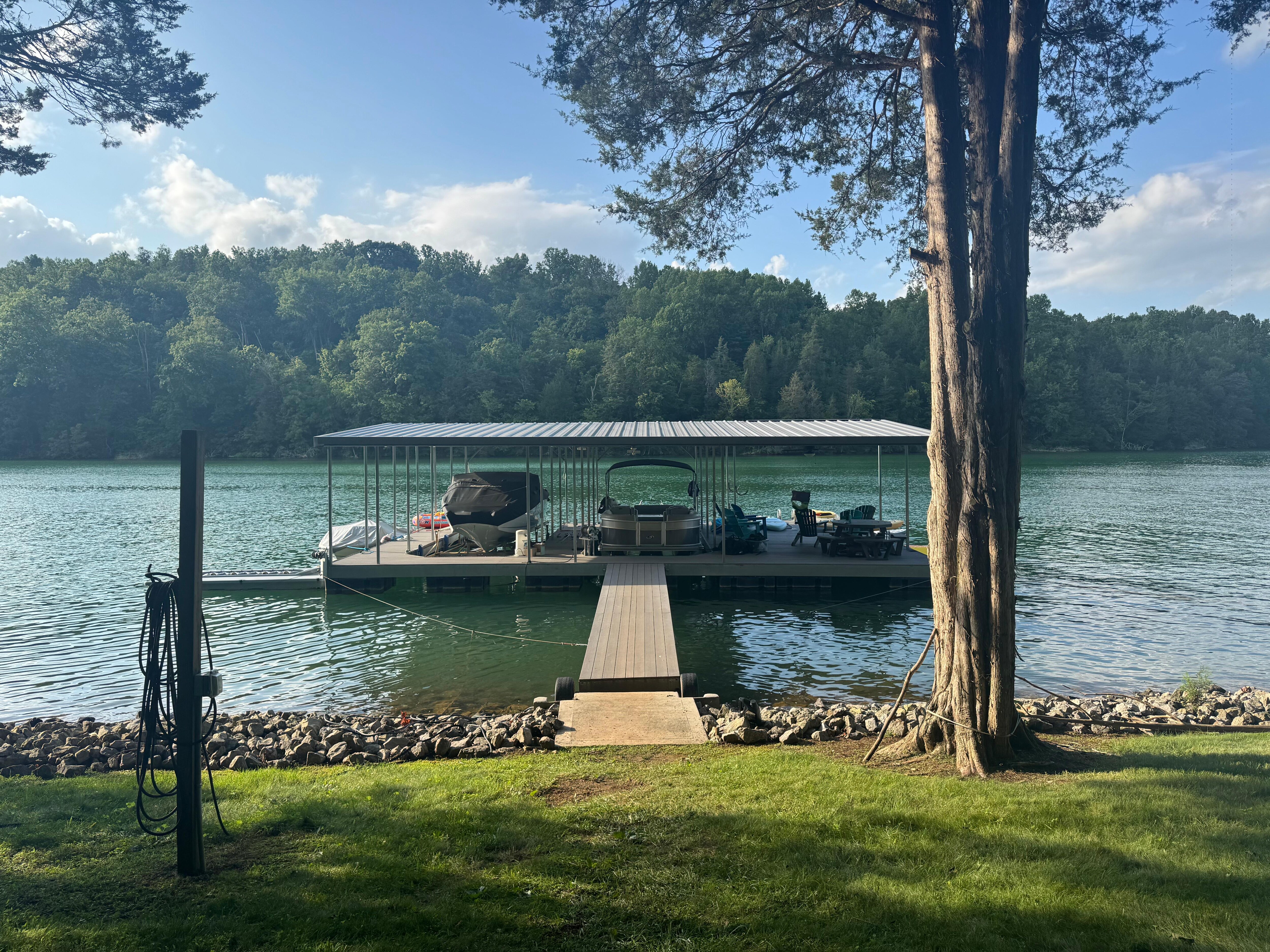 The view of the dock from the bottom of the stairs at the house