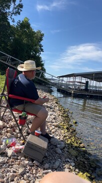 Fishing behind the house.