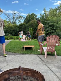 Enjoying a game of cornhole