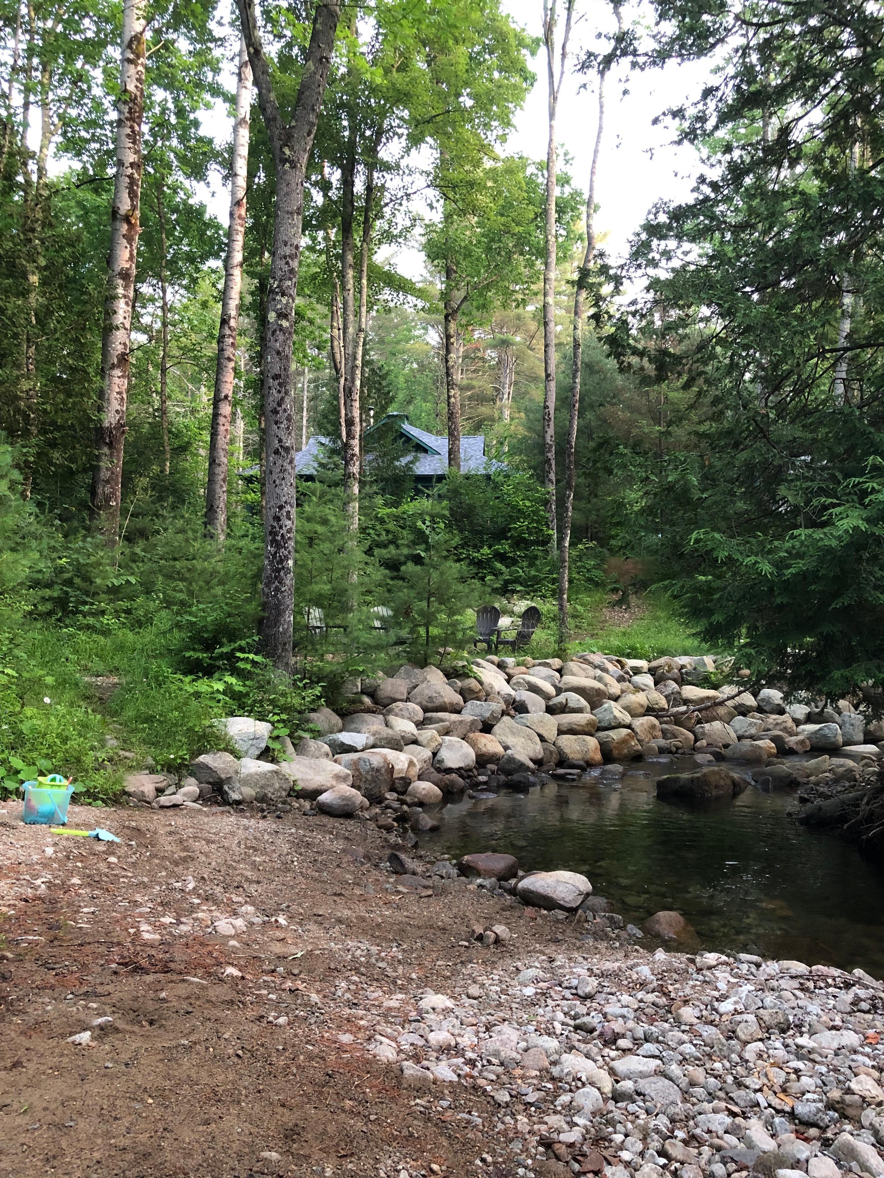 Creekside, looking up at cabin