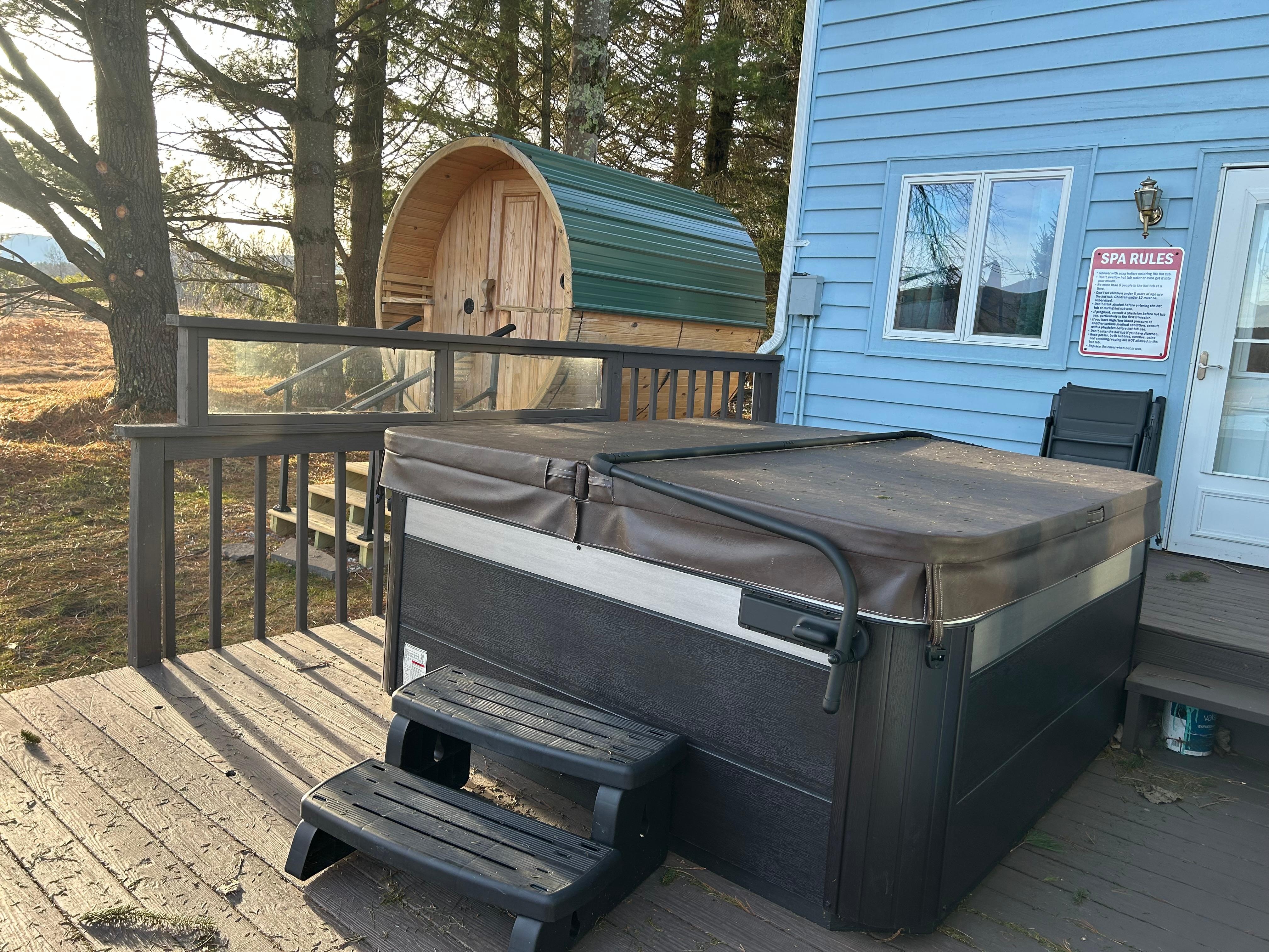 Hot tub and sauna after snowboarding 