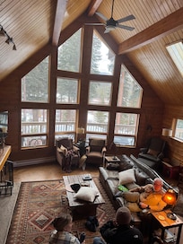 Upstairs great room was comfy, light and warm