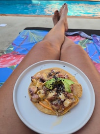 Poolside octopus tostadas