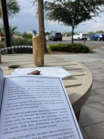 Sat outside at the tables to relax.