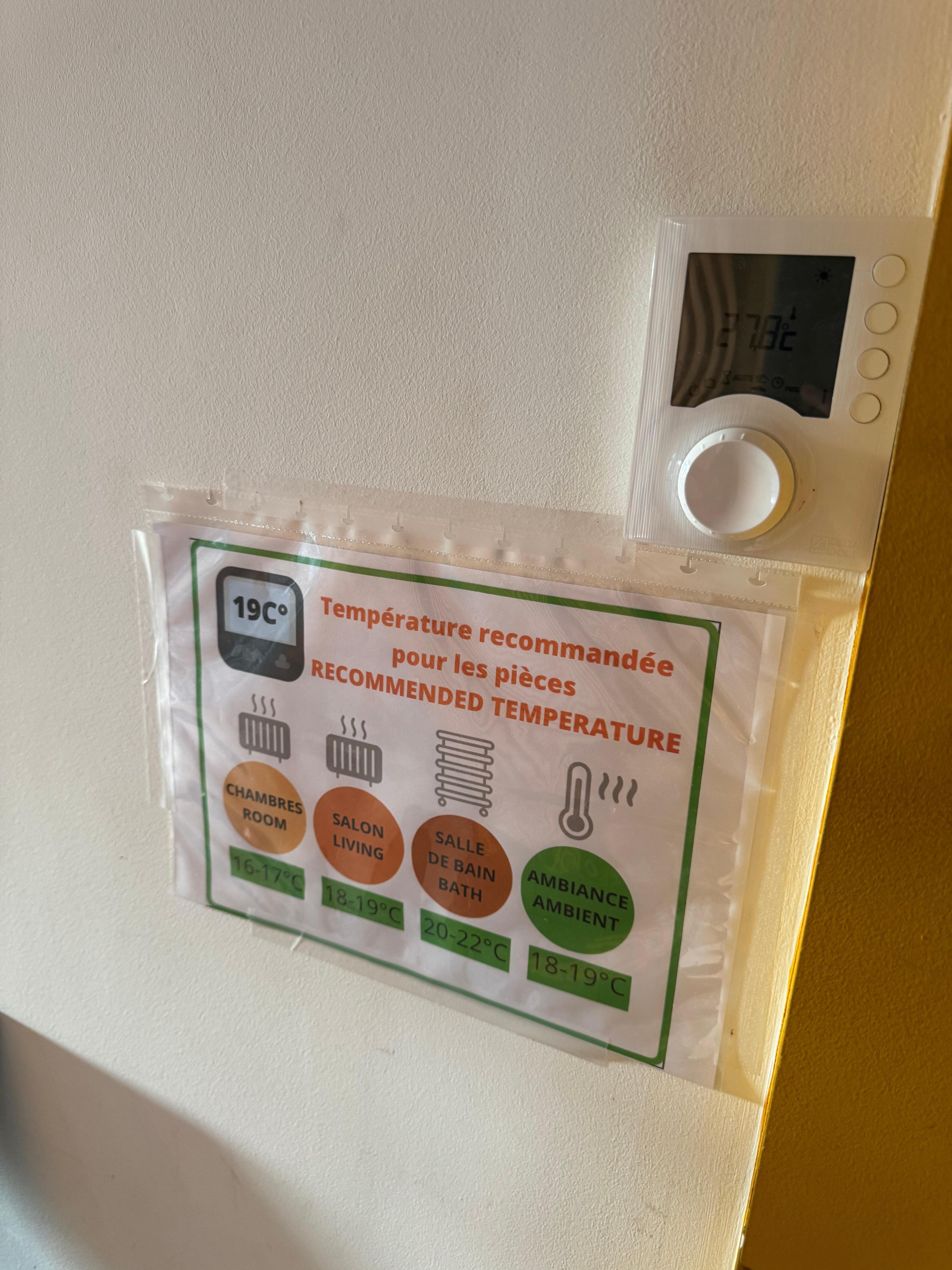 Température idéale pour dormir dans une chambre (principe d’un hôtel) 17°C, température actuelle 28°C. Pas de climatisation, on est pourtant en 2025 