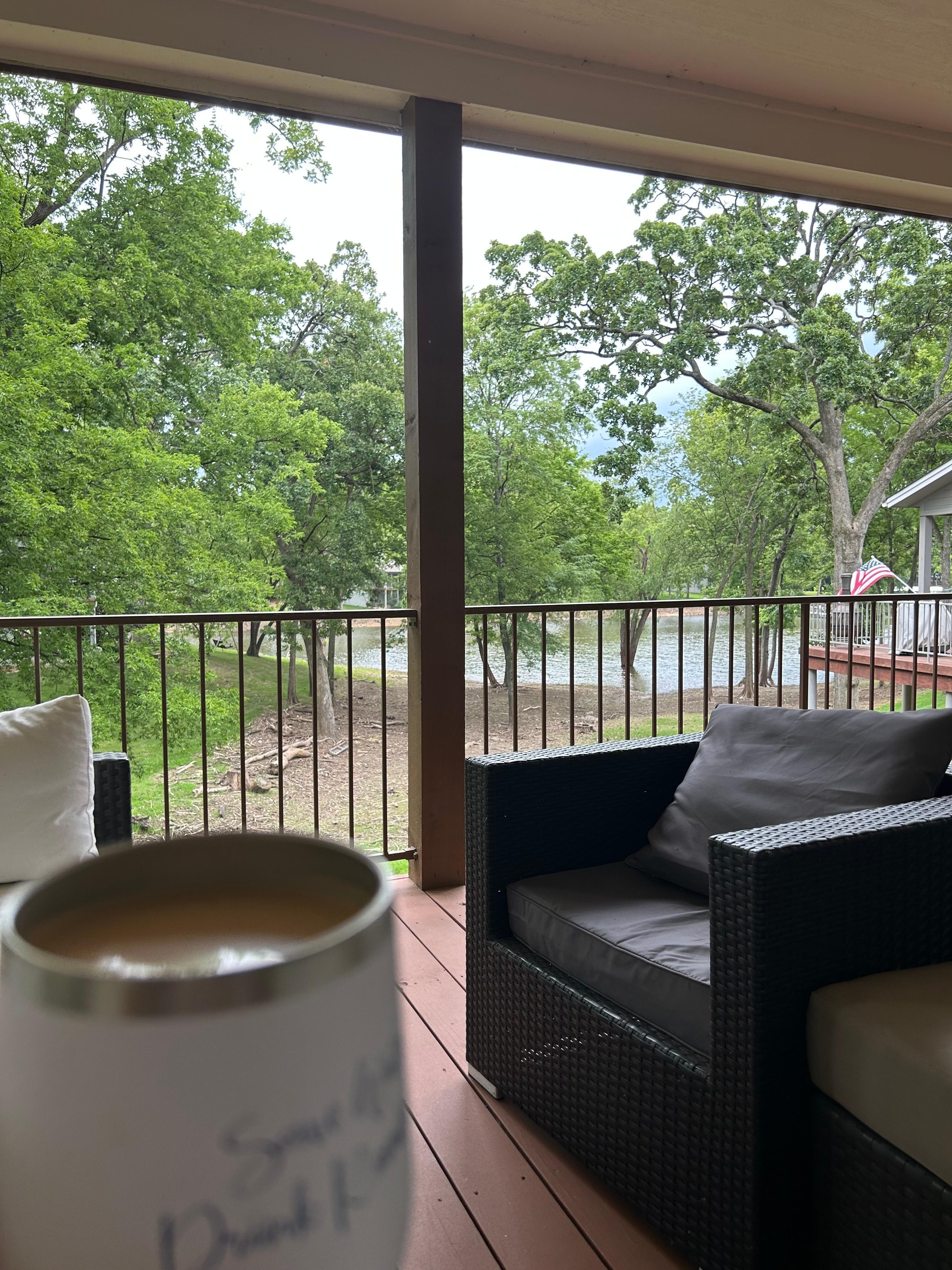 Morning coffee views on from the upper back patio.