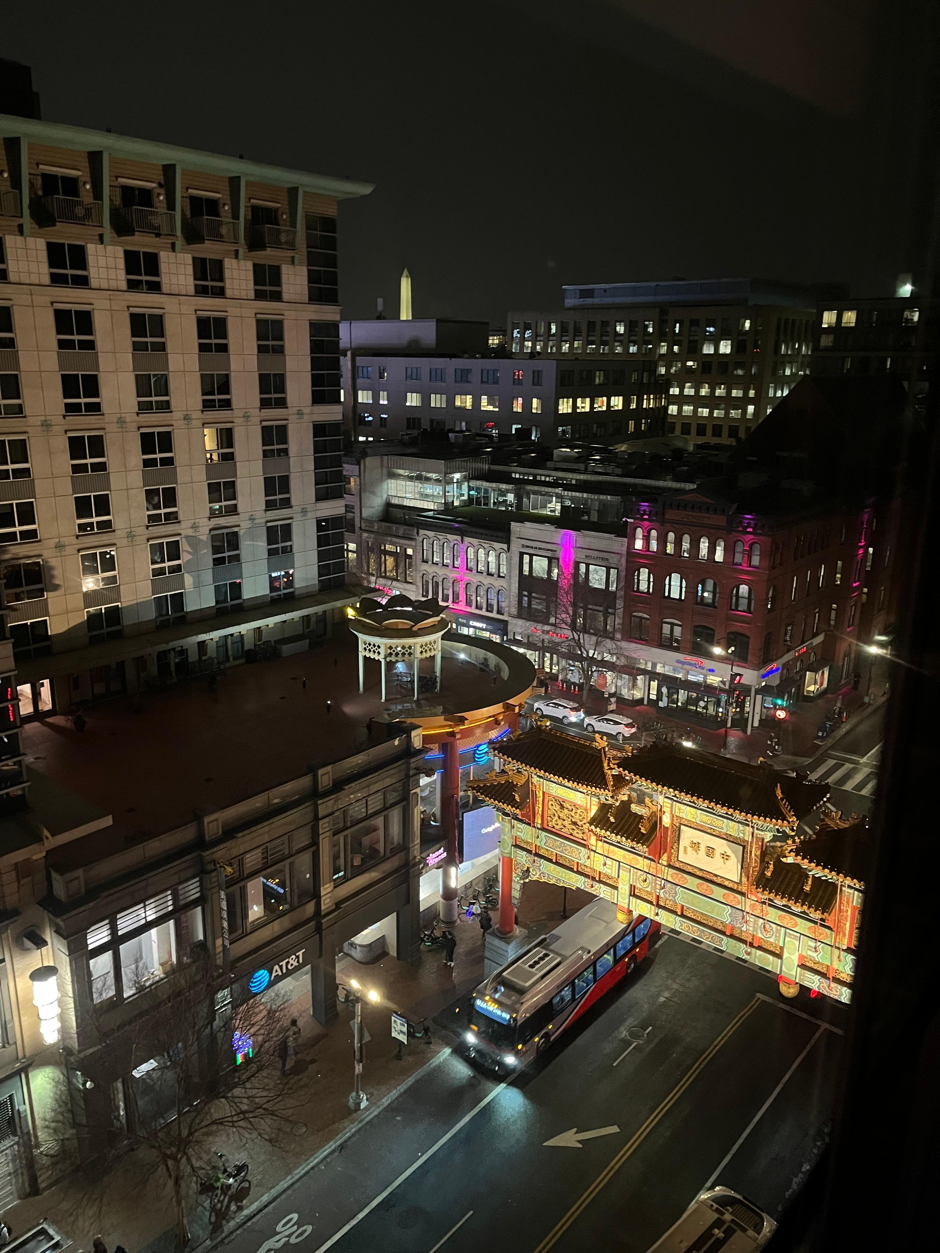 View from my room. looking out to the Chinatown arch and Capital One Arena. 