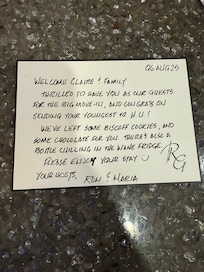 A very thoughtful note from the hosts