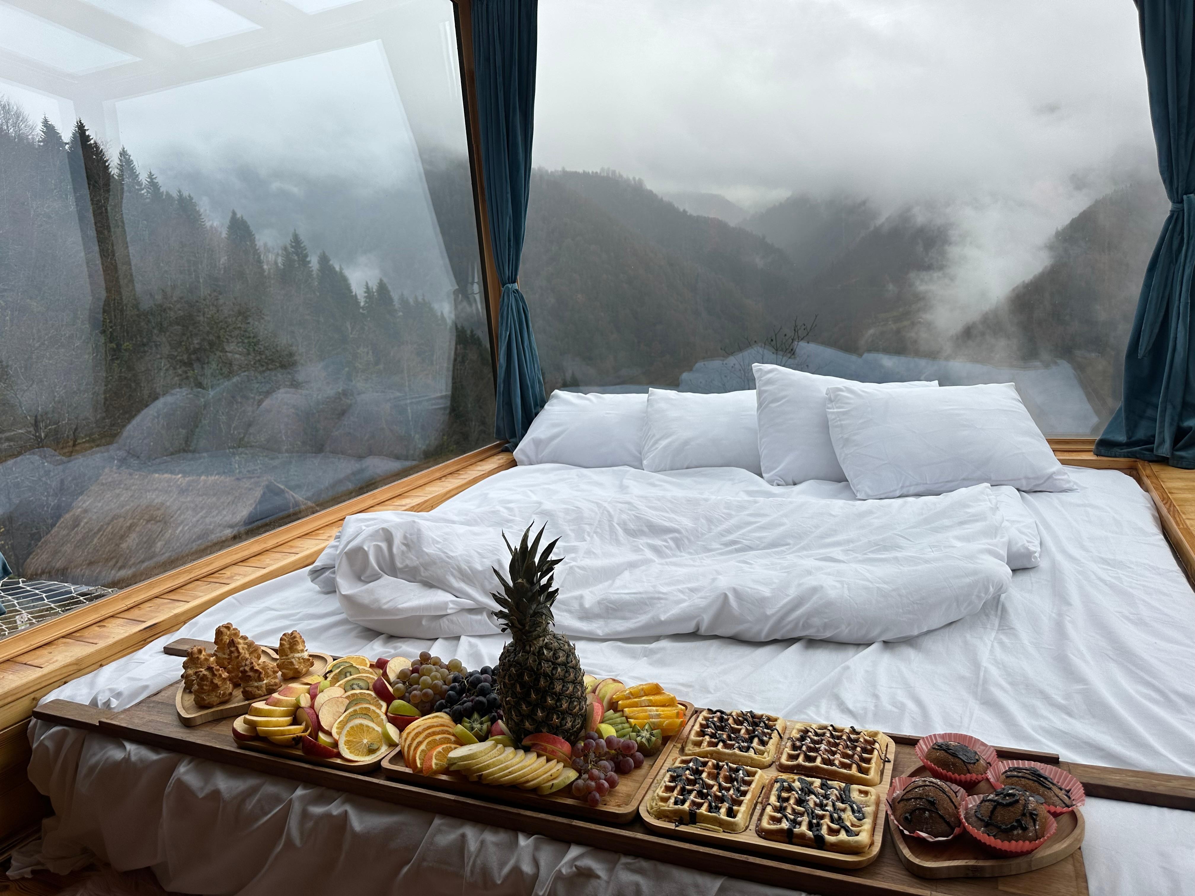 Beautiful view and breakfast board 