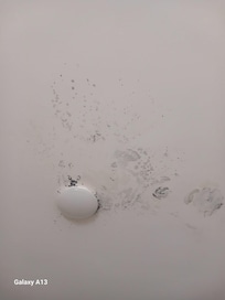 Damp water damage celling and lights not working in smelly games room.