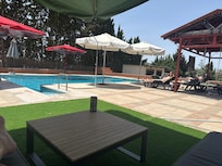 Pool deck
Canopies were great to get out of the sun