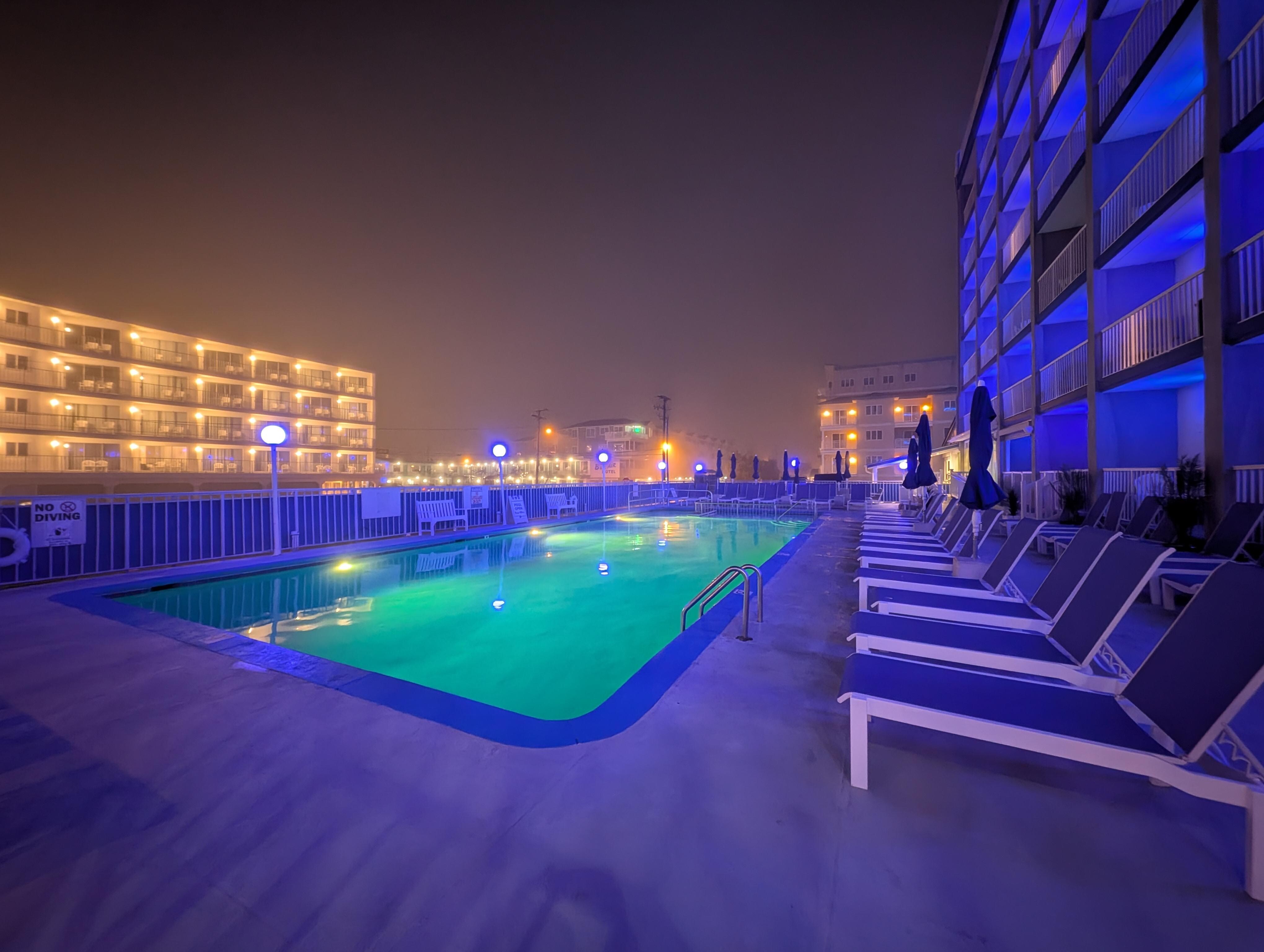 The pool on a foggy night