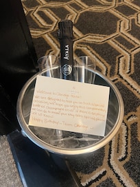 The complimentary bottle of champagne