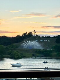 View from patio, directly across from fountain.