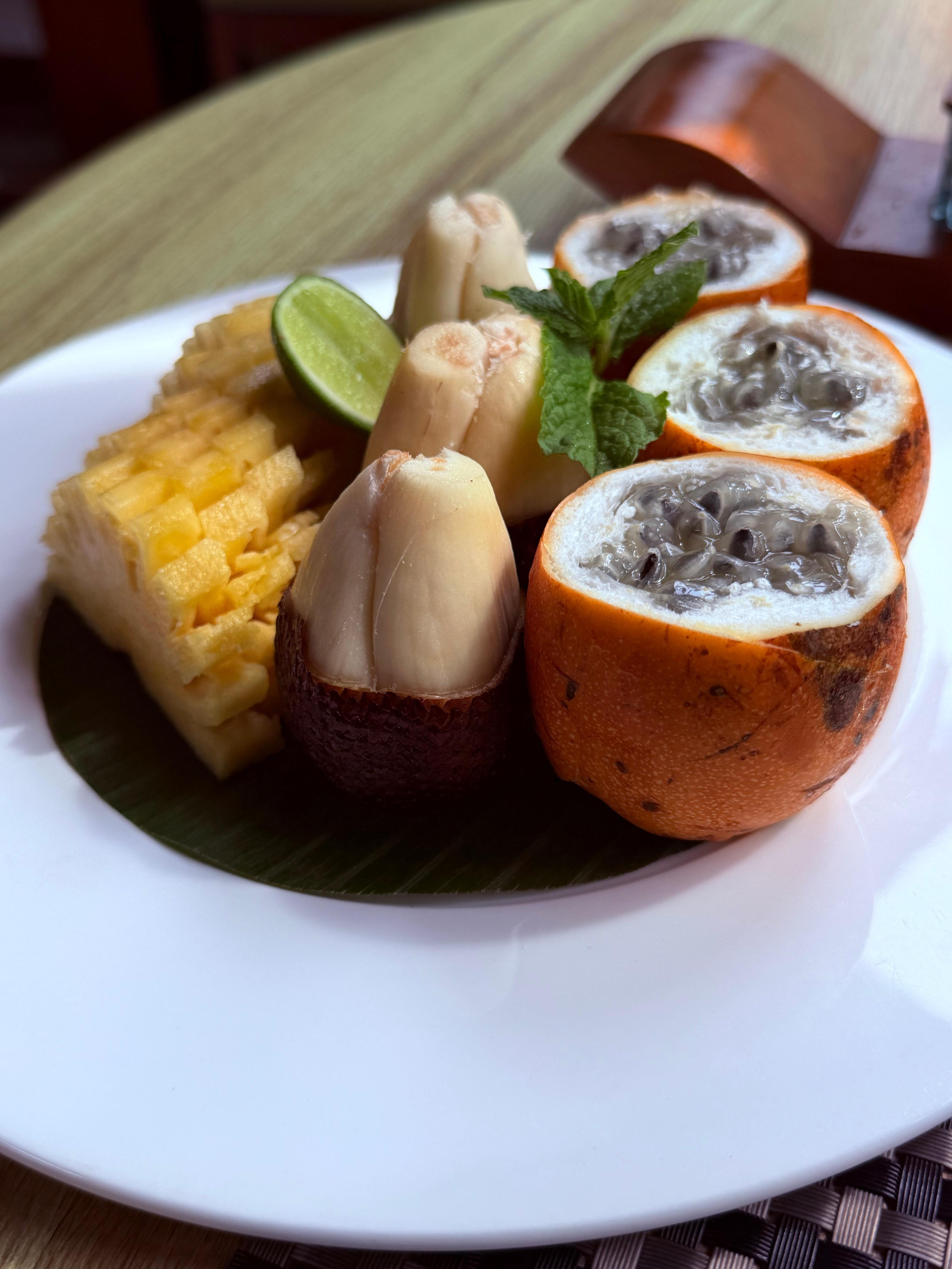 Make sure to try the snake fruit (in the middle). Really delicious!