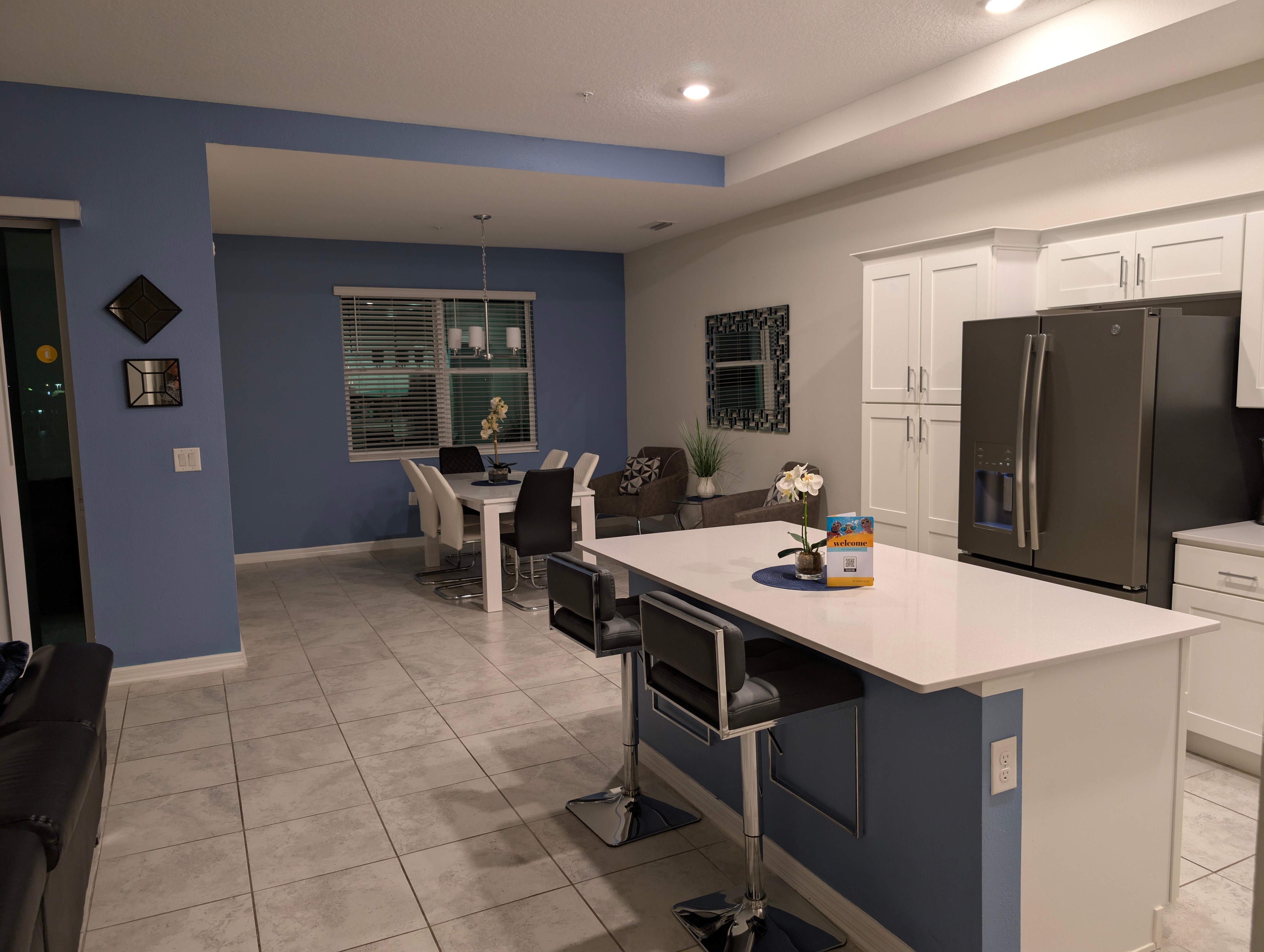 First night walk in from hallway past bedrooms of the kitchen/living area. Clean!