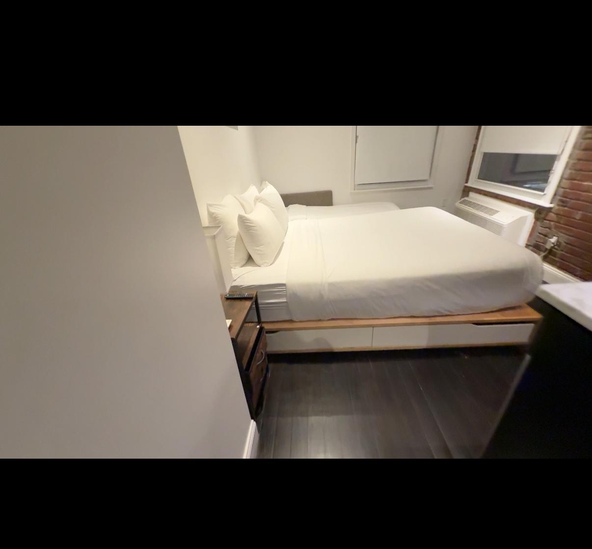 had a bed, a smaller side bed, kitchen; microwave and bathroom was perfect for 2 people 