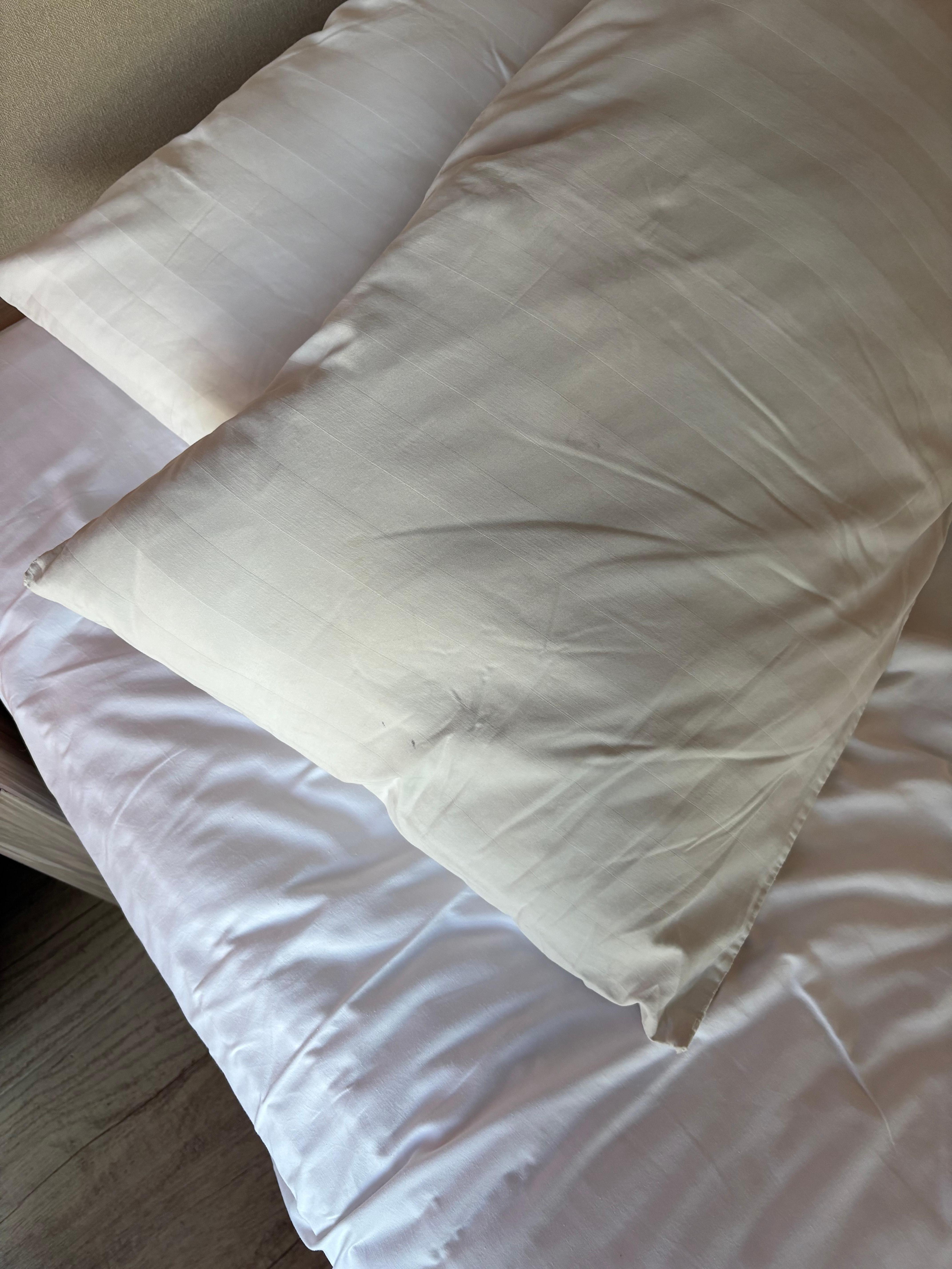 Note the color difference between pillow case and sheet.